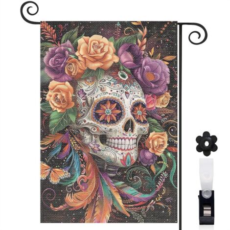 Drapeau de jardin Bienvenue en tissu résistant 45 x 30 cm lavable décoration extérieure