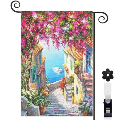 Drapeau de jardin Bienvenue en toile de jute 30 x 45 cm résistant aux intempéries décoration saisonnière pour jardin