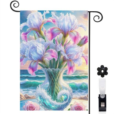 Drapeau de jardin Bienvenue en toile de jute 45 x 30 cm lavable décoration saisonnière pour jardin
