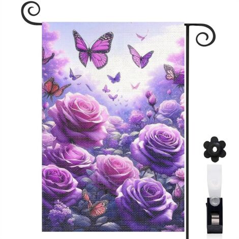 Drapeau de jardin Bienvenue en toile double face 30 x 45 cm lavable maison de campagne