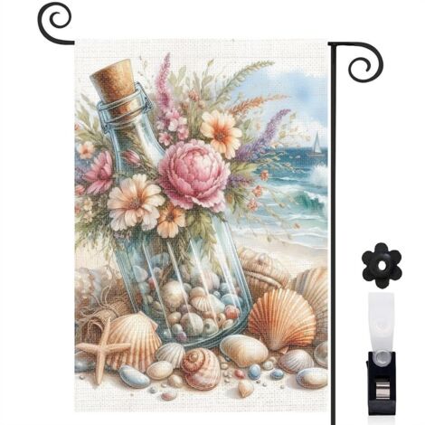 Drapeau de jardin Bienvenue en toile double face 30 x 45 cm vertical terrasse et balcon