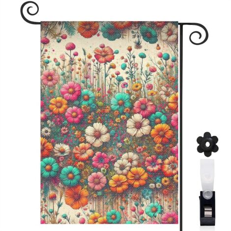 Drapeau de jardin Bienvenue en toile double face 45 x 30 cm facile à installer décoration saisonnière pour jardin