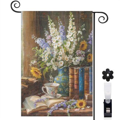 Drapeau de jardin Bienvenue en toile double face 45 x 30 cm vertical entrée et porche