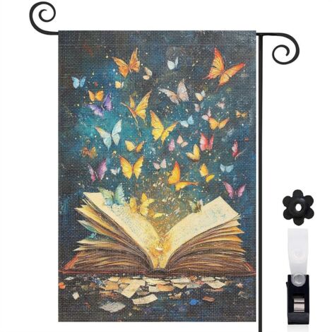 Drapeau de jardin Bienvenue en toile double face 45 x 30 cm vertical maison de campagne