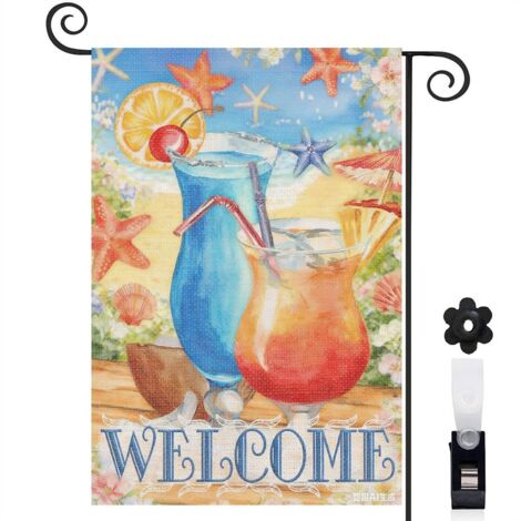Drapeau de jardin boissons et ambiance estivale détendue 30 x 45 cm pour cour et balcon