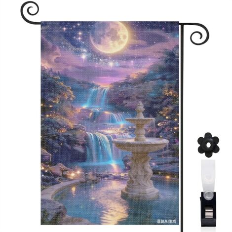 Drapeau de jardin cascade enchantée et lune 30 x 45 cm décoration extérieure jardin