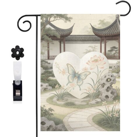 Drapeau de jardin cœur et composition florale bleue 30 x 45 cm décoration extérieure jardin