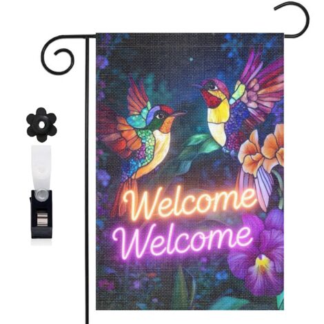 Drapeau de jardin colibris et composition florale 30 x 45 cm décoration porche et entrée