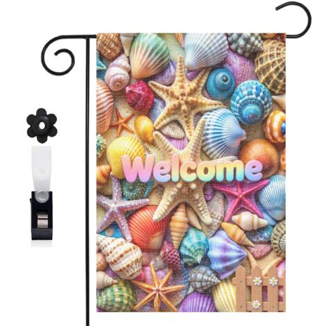Drapeau de jardin coquillages violets et étoiles de mer oranges 30 x 45 cm décoration porche et entrée