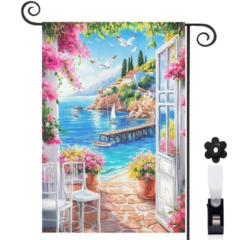 Drapeau de jardin décoratif décoration maison toile lavable double face 30 x 45 cm pour porche et cour
