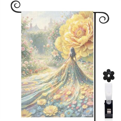 Drapeau de jardin fleur jaune et champignons lumineux 30 x 45 cm décoration maison de campagne