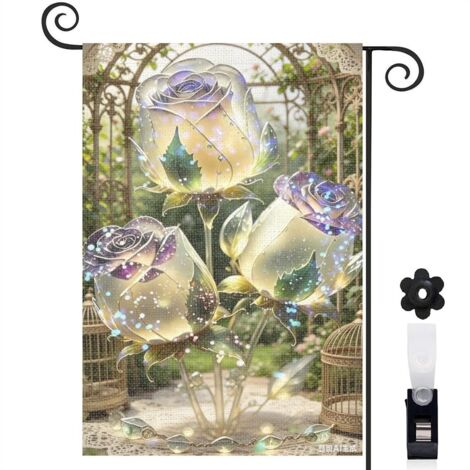 Drapeau de jardin lavande et roses violettes 30 x 45 cm décoration terrasse et extérieur