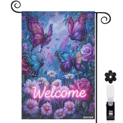 Drapeau de jardin papillons jaunes et violets 30 x 45 cm décoration extérieure jardin