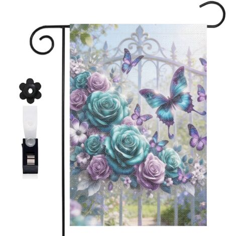 Drapeau de jardin papillons multicolores et fleurs violettes 30 x 45 cm décoration porche et entrée