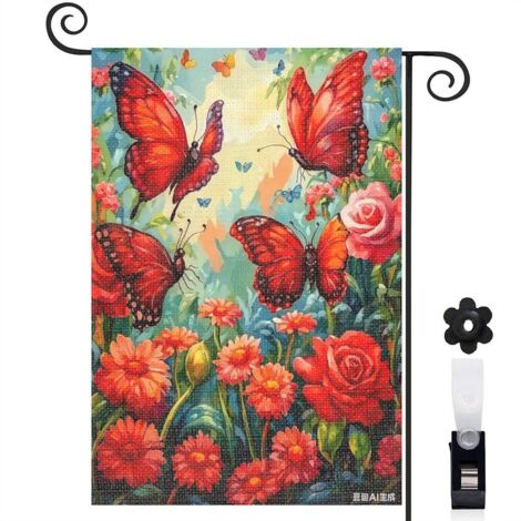 Drapeau de jardin papillons violets et roses 30 x 45 cm décoration cour et balcon