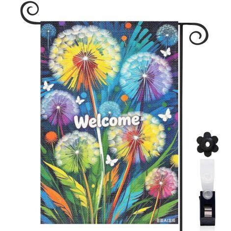 Drapeau de jardin pissenlits jaunes et violets 30 x 45 cm décoration terrasse et extérieur