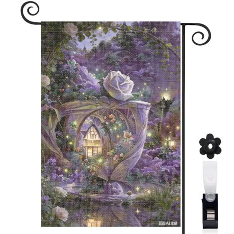 Drapeau de jardin reflet dans l'eau et forêt violette 30 x 45 cm décoration porche et entrée