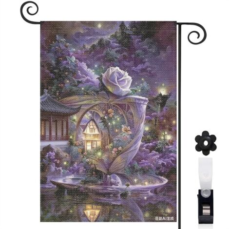 Drapeau de jardin rose blanche et forêt violette enchantée 30 x 45 cm décoration extérieure jardin