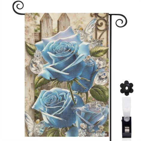 Drapeau de jardin roses bleues claires 30 x 45 cm décoration extérieure jardin