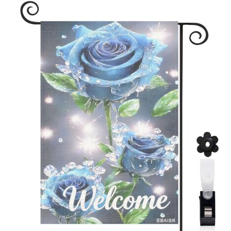 Drapeau de jardin roses bleues et étincelles 30 x 45 cm décoration extérieure et cour