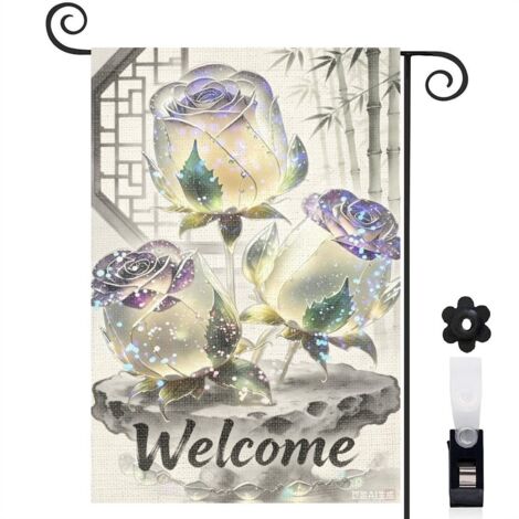 Drapeau de jardin roses cristallines violettes 30 x 45 cm décoration extérieure jardin