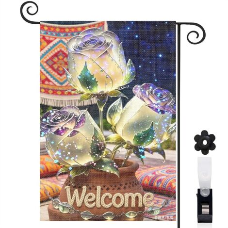 Drapeau de jardin roses violettes et lavande 30 x 45 cm décoration saisonnière jardin
