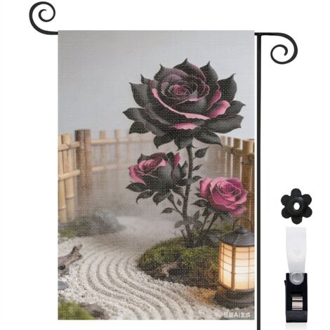 Drapeau de jardin sentier de gravier et roses noires 30 x 45 cm décoration terrasse et extérieur