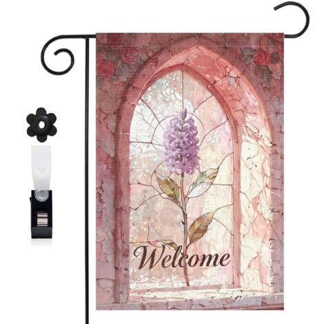 Drapeau de jardin style conte de fées et fleurs violettes 30 x 45 cm décoration terrasse et extérieur