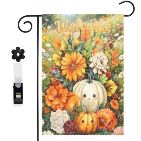 Drapeau de jardin style ferme et citrouilles 30 x 45 cm décoration porche et entrée