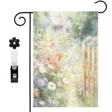 Drapeau de jardin style peinture impressionniste et fleurs de jardin 30 x 45 cm décoration terrasse et extérieur