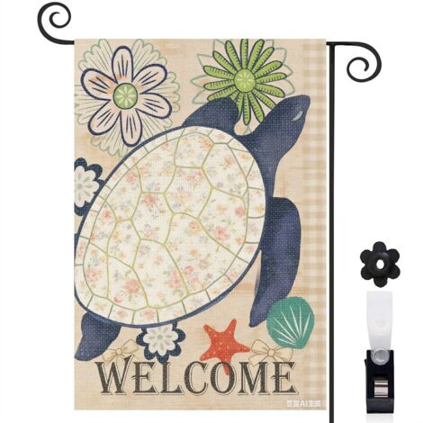Drapeau de jardin tortue de mer et Welcome 30 x 45 cm décoration extérieure jardin