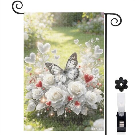Drapeau de jardin vertical 30 x 45 cm motif papillon et composition florale toile double face