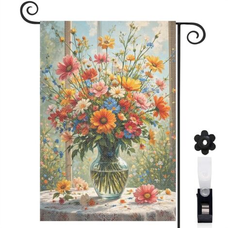 Drapeau de jardin vertical décoration maison toile lavable double face 30 x 45 cm pour balcon terrasse