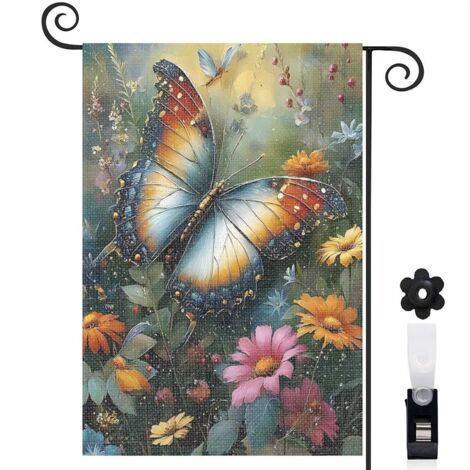 Drapeau de jardin vertical décoration maison toile résistante double face 30 x 45 cm pour cour maison terrasse
