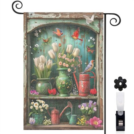 Drapeau de jardin vertical décoration saisonnière toile durable double face 30 x 45 cm pour balcon terrasse