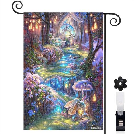 Drapeau de jardin Welcome hiver magique et champignons lumineux 30 x 45 cm décoration terrasse