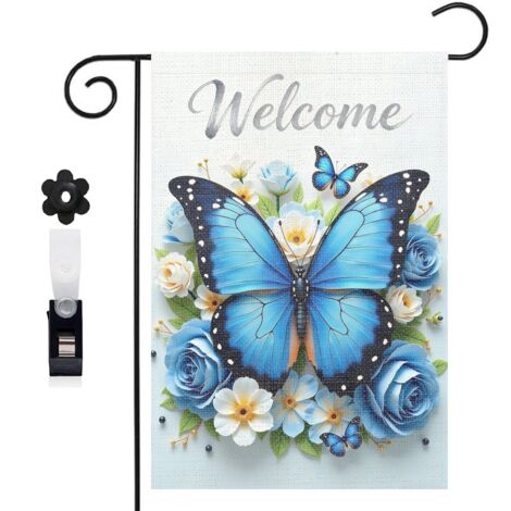 Drapeau de jardin Welcome tongs violettes et coquillages 30 x 45 cm décoration cour et balcon