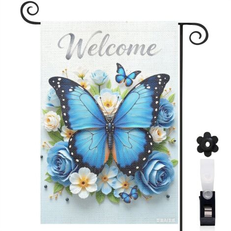 Drapeau de jardin Welcome tongs violettes et coquillages 30 x 45 cm décoration cour et balcon
