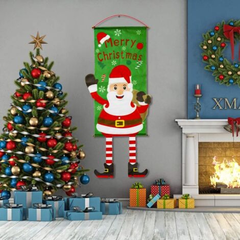 Drapeau de Noël, bannière de Noël Décoration de Noël pendentif bannière Décoration de Noël pour fenêtre, mur, porte (Père Noël)-Fei Yu