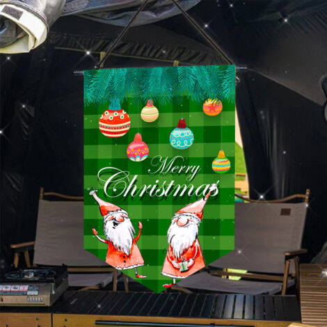 Drapeau de Noël, drapeau de jardin de Noël, fond à carreaux verts, thème boule d'elfe du Père Noël, drapeau suspendu en plein air, tissu en polyester-30 × 45 cm