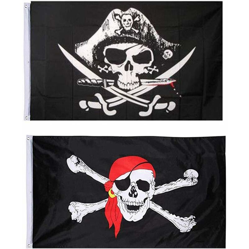 Drapeau de pirate, drapeau de crâne de 2 pièces, drapeau de fête de pirate, drapeau de pirate par Jolly Roger pour la décoration d'Halloween, jeu de