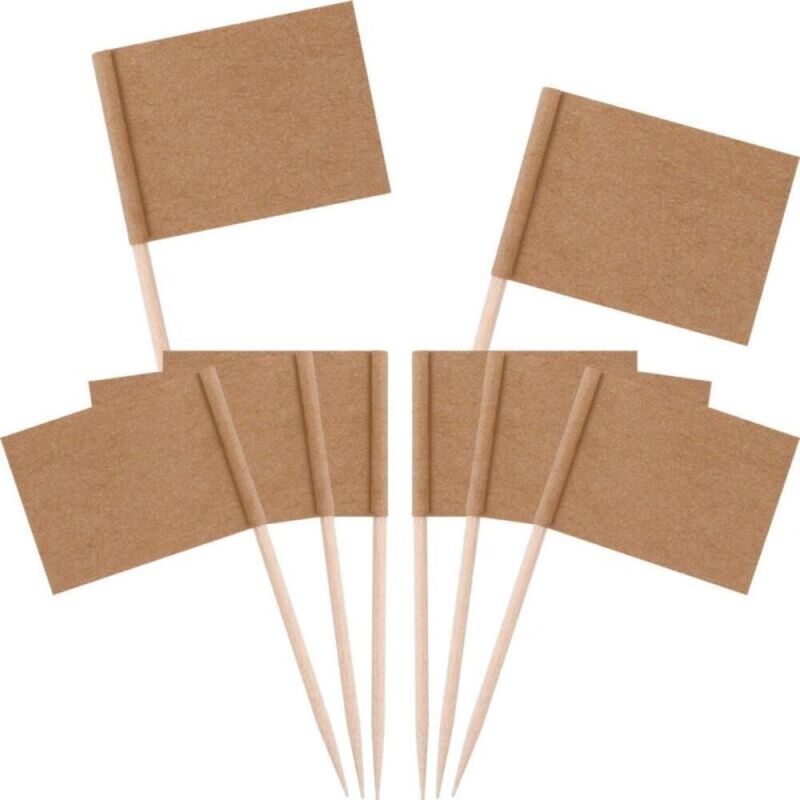 Drapeau des Cure-Dents Papier Kraft,100 PCS Marqueurs de Fromage Marqueurs de Gâteau Etiquettes de Fromage Papier Kraft pour la Fête de Mariage Noël