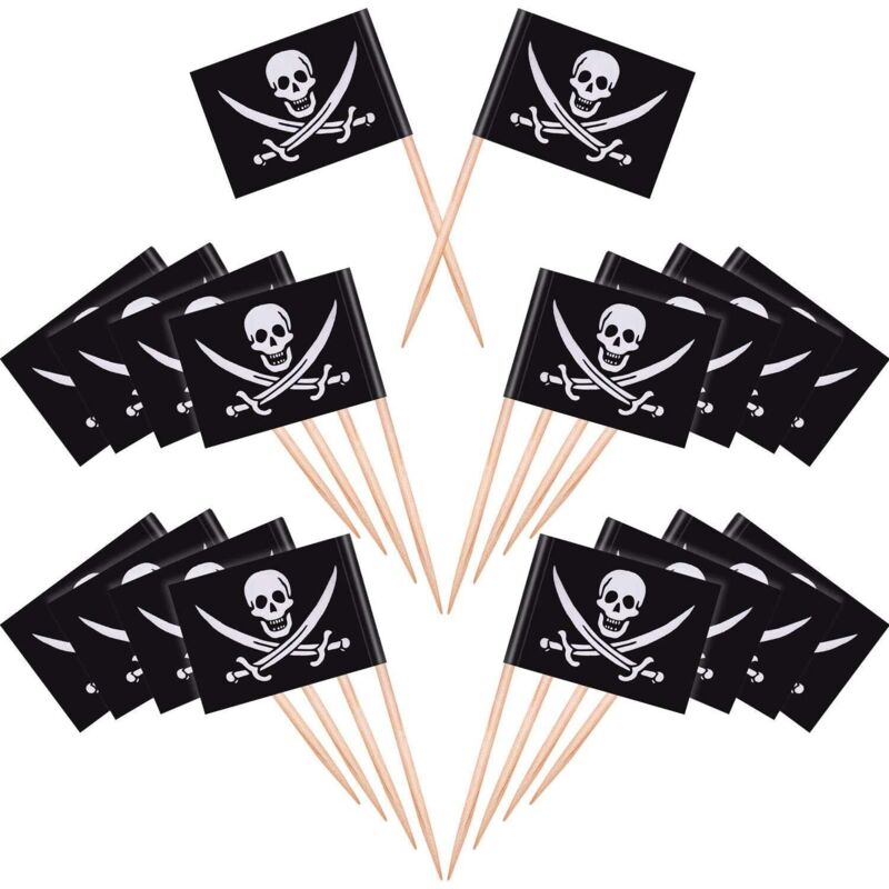 Drapeau des Cure-Dents Pirate,100 PCS Marqueurs de Fromage Marqueurs de Gâteau Etiquettes de Fromage Pirate pour la Fête de Mariage Noël Holleween