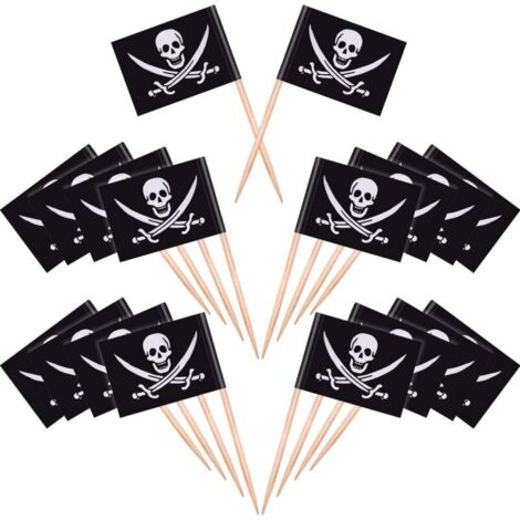Drapeau des Cure-Dents Pirate,100 PCS Marqueurs de Fromage Marqueurs de Gâteau Etiquettes de Fromage Pirate pour la Fête de Mariage Noël Holleween Pâques