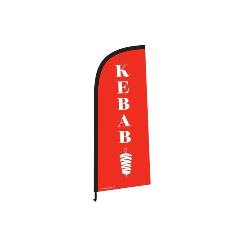 Interface Plv - Drapeau kebab de dimensions 225 x 85 cm avec son kit socle plastique et mât