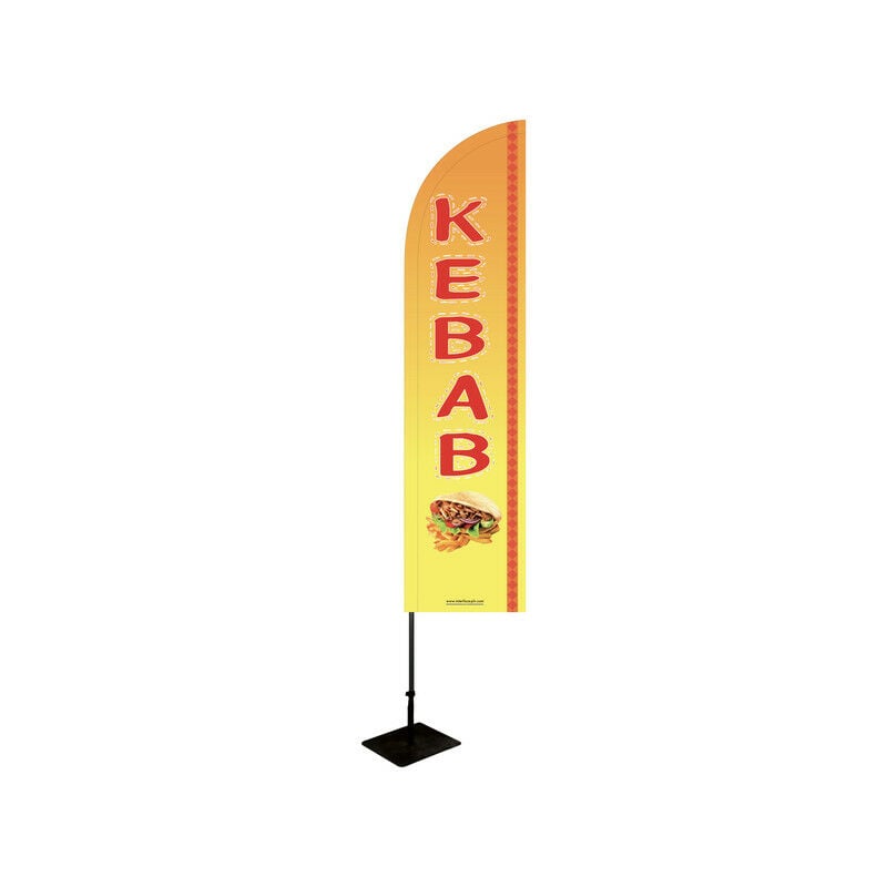 Drapeau 'kebab' de dimensions 255 x 60 cm avec Kit mât et platine métallique - Multicolour