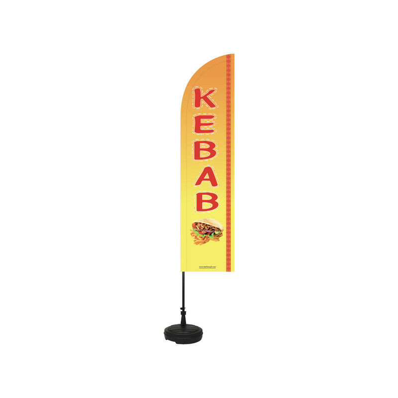 Drapeau 'kebab' de dimensions 255 x 60 cm avec son kit socle plastique et mât - Multicolour