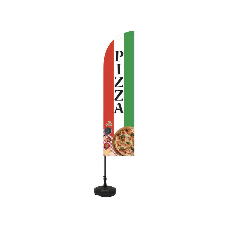 Drapeau 'pizza' de dimensions 255 x 60 cm avec son kit socle plastique et mât - Multicolour