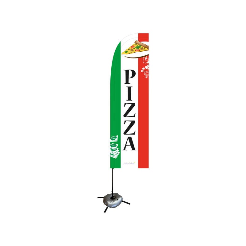 Drapeau 'pizza' de dimensions 263 x 75 cm avec kit croisillon, mât et bouée
