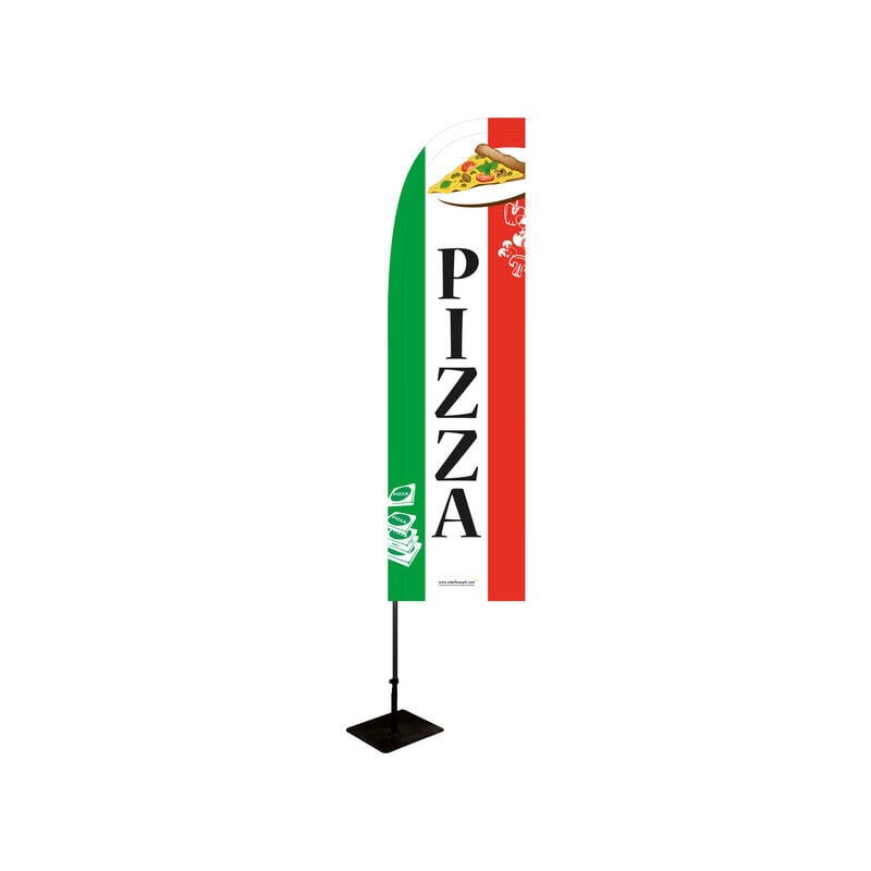 Drapeau 'pizza' de dimensions 263 x 75 cm avec kit mât et platine métallique